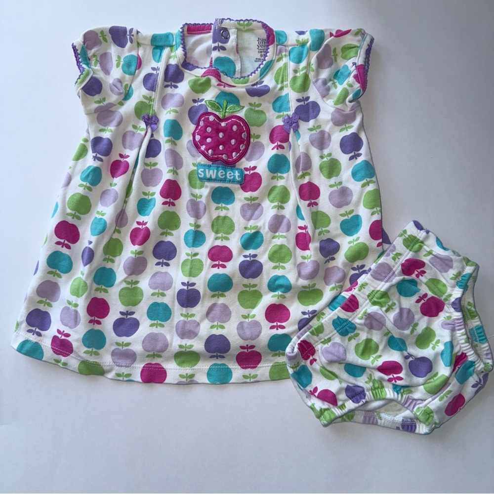 Just One Year Carter Colorful Apple Print Kids Dress Set 9 Months